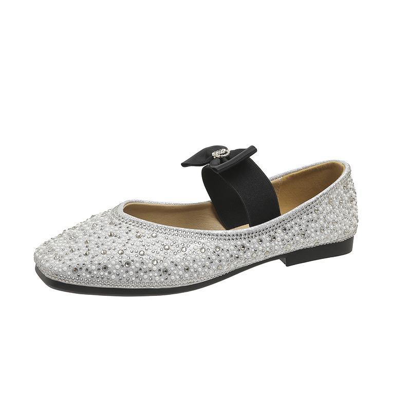 

Модные женские балетки из пайеток с круглым носком и милым бантом, мягкие и удобные, женская повседневная обувь 40 серебряный