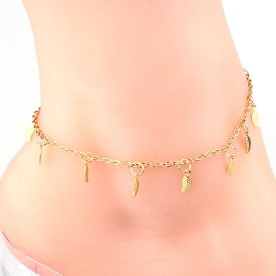 Sexy Simple Golden Tone Leaf Pendant Anklet Ankle Bracelet Chain Women Jewelry