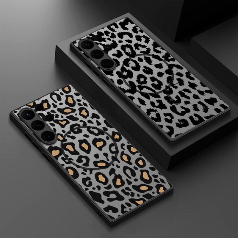 Magnetic Luxury Leopard Print Case For Samsung Galaxy S25 S24 S23 Ultra S22 Plus S21 S20 S24 FE For Magsafe Matte PC Phone Cover