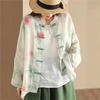 Chinese Style Bat Sleeve Shirt Vintage Women Blouse Floral Print Spring Top Loose Stand Button