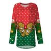 Tricou de damă toamnă-iarnă cu mâneci lungi, decolteu în V, imprimeu de Crăciun, casual, lung, larg