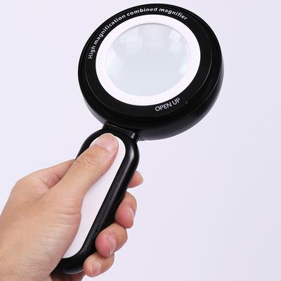 Handheld Combinable Dual Lens with Led Light 10X 30X Magnifying Glass for Elderly Reading and Maintenance