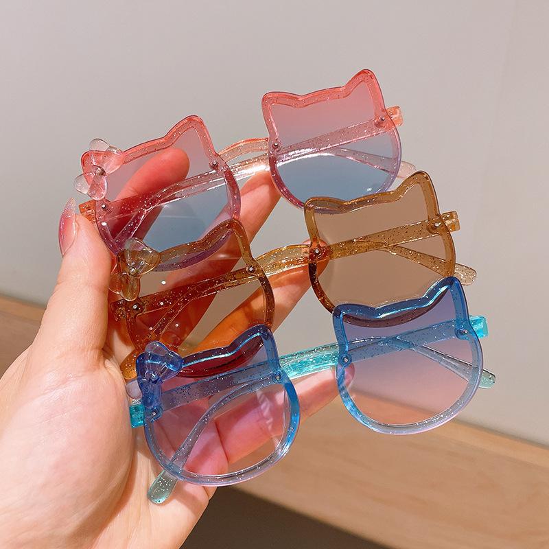 Ny Koreansk Stil Kattform Barns Söta Tecknade Solglasögon Barn Anti UV Glasögon Runda Färgglada Solglasögon