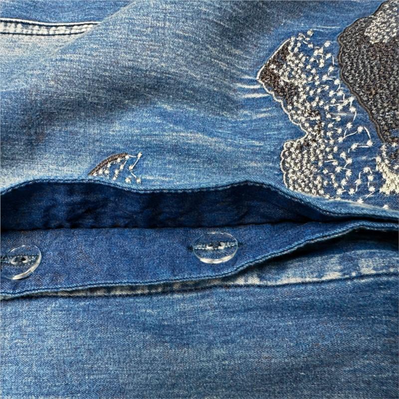 Johnature Léto Ženy Móda Čínský styl Výšivka Kovboj Neformální šaty Vintage šaty s krátkým rukávem a výstřihem do V