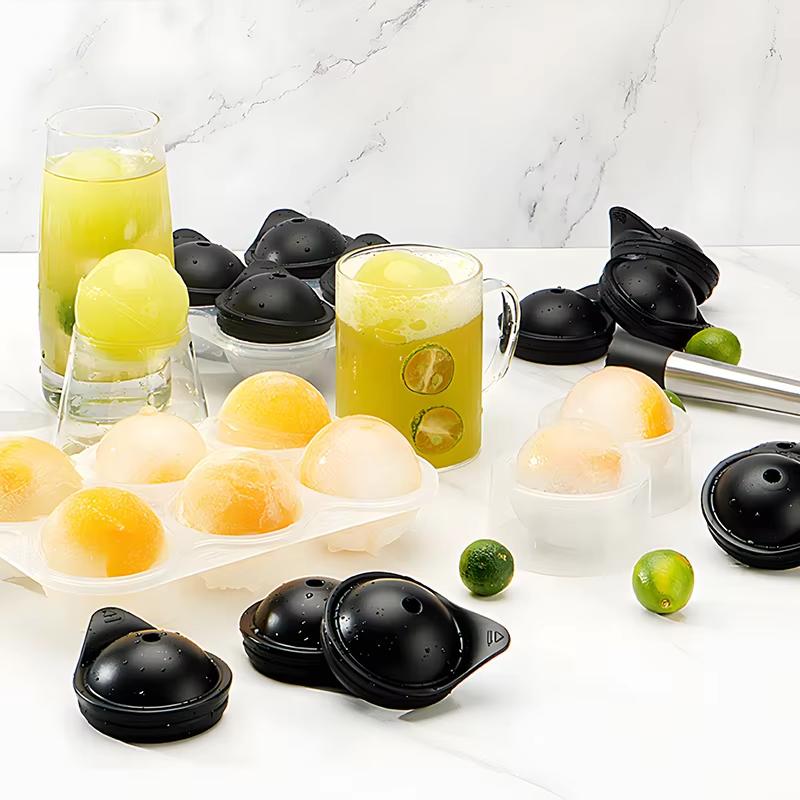 2Pcs Large Silicone Ice Cube Trays, 5cm Square & 6cm Sphere Ice Ball Maker, BPA Free, Easy Release, for Whiskey Cocktails, Black