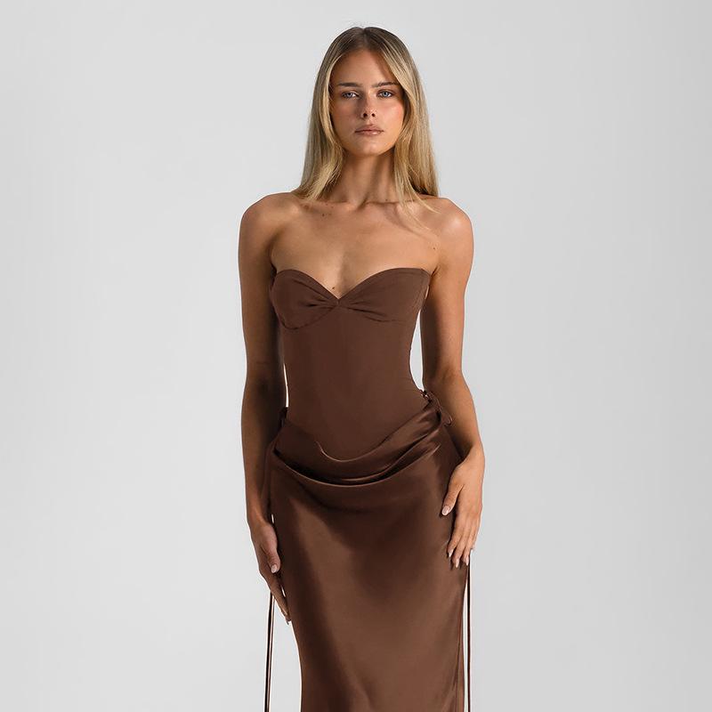 Europeiskt vårmode 2025: Sexig ärmlös bodycon bandeauklänning med midjeband