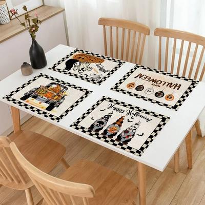 42x32cm Neues Halloween Karomuster Leinen Esstischunterlage Hitzebeständige Platzmatte Für Tisch Getränkebecher Untersetzer Heimküchenzubehör