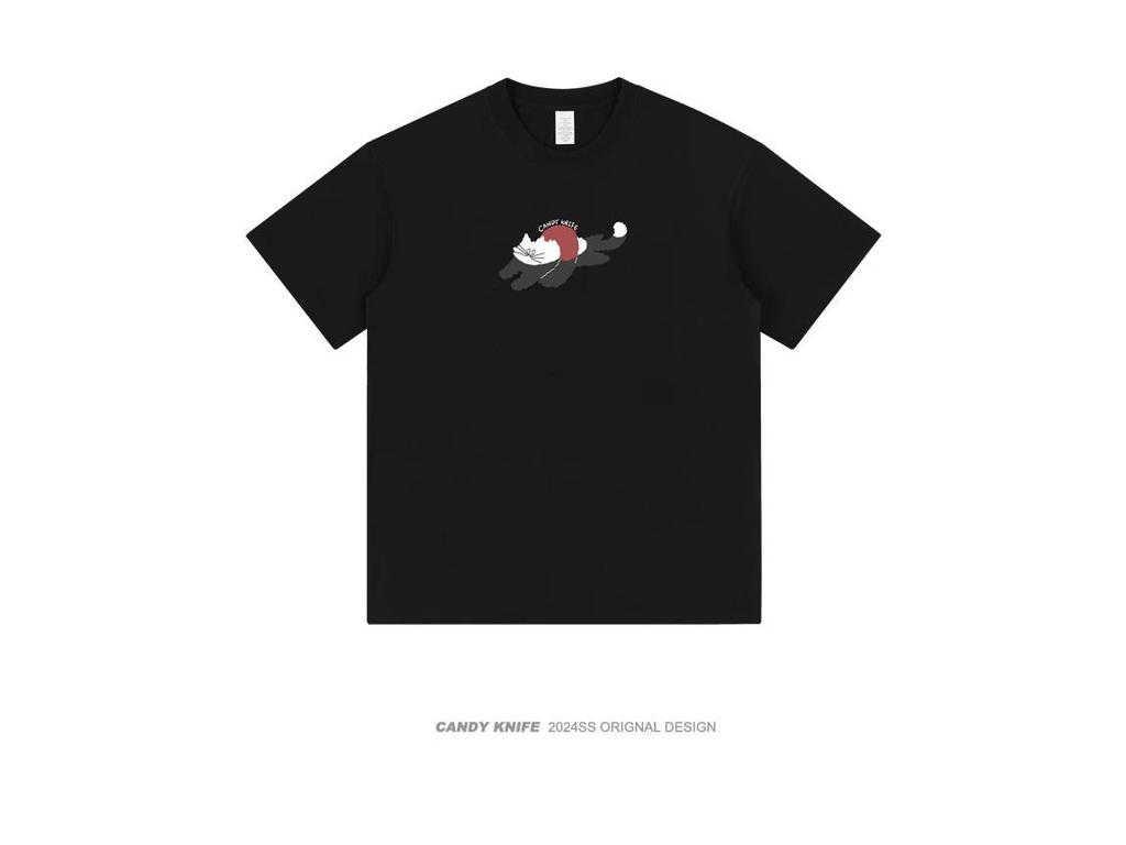 Unisex Oversized Trendy Kitten Print Cotton T-Shirt