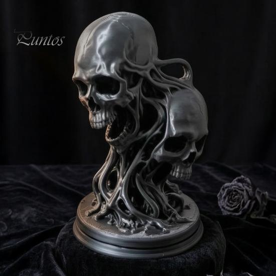 Gothic Style Home Accents 3D Printed Double Skull Ornament, Resin Twisted Skeleton Figurine, Desktop Secret Room Atmosphere Accessories Statue