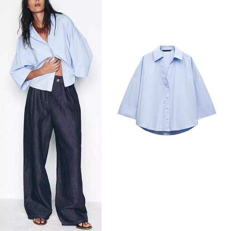 Spring/Summer New Women's Clothing French Style Design Cotton Poplin Long Sleeves Lapel Shirt Tops 8392255