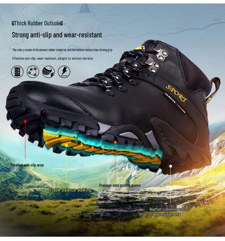 Herren Echtleder High Waist Winterstiefel mit Samtfutter - Warm, Baumwolle, Outdoor Schneeschuhe