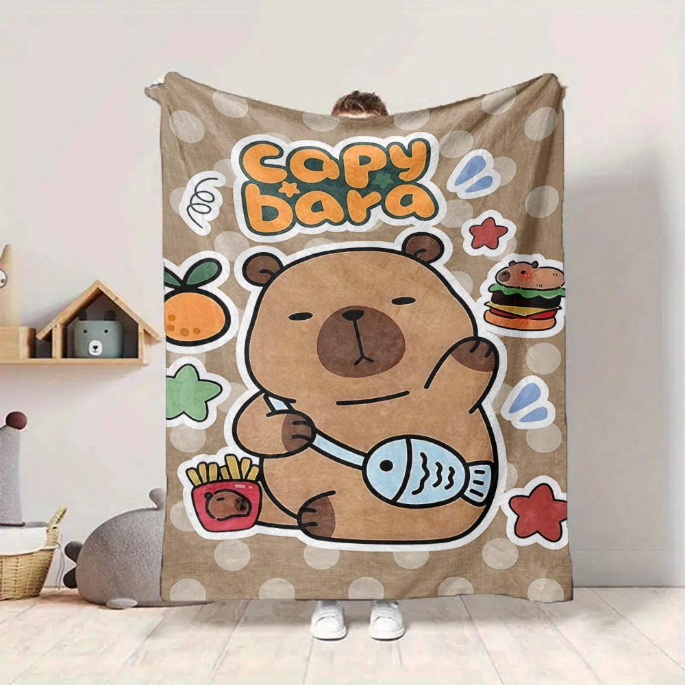 1pc Capybara Print Blanket, Lightweight Flannel Throw For Sofa, Bed, Travel, Camping, Livingroom, Office, Couch, Chair