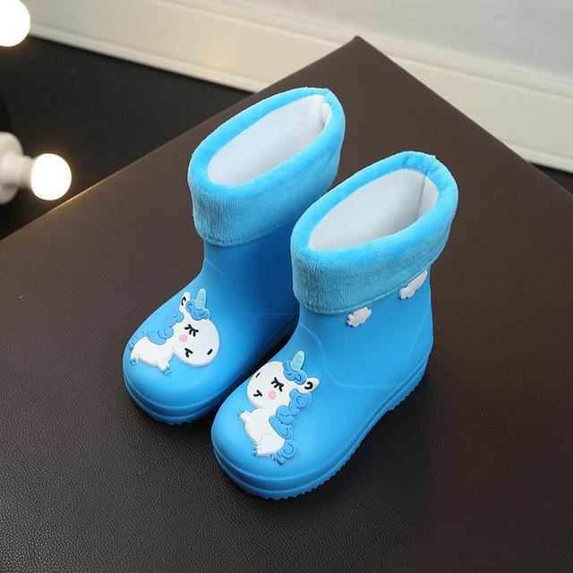 

Kids Rain Boots For Girls Rubber Rainboot Boys Baby Girls PVC Warm Children Waterproof Shoes Modis Cartoon Unicorn Removable 24