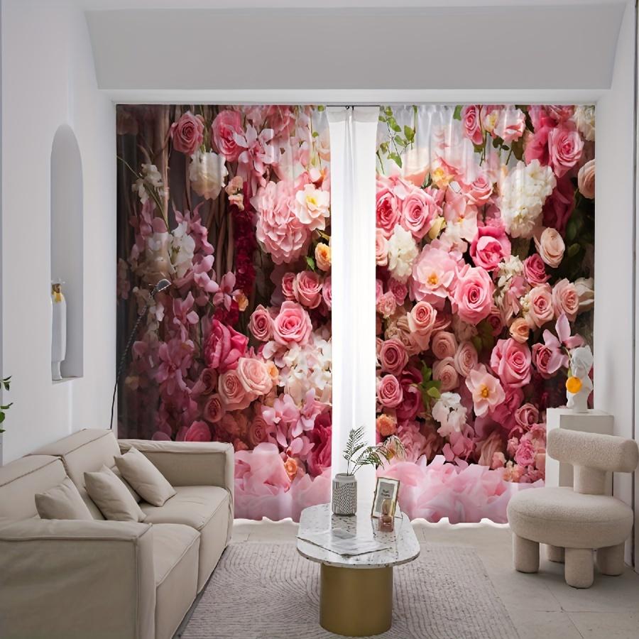 2pcs Fashionable Multicolored Bright Flower Pattern Curtains Semi-shading Curtain  For Bedroom Living Room Window Kitchen Office