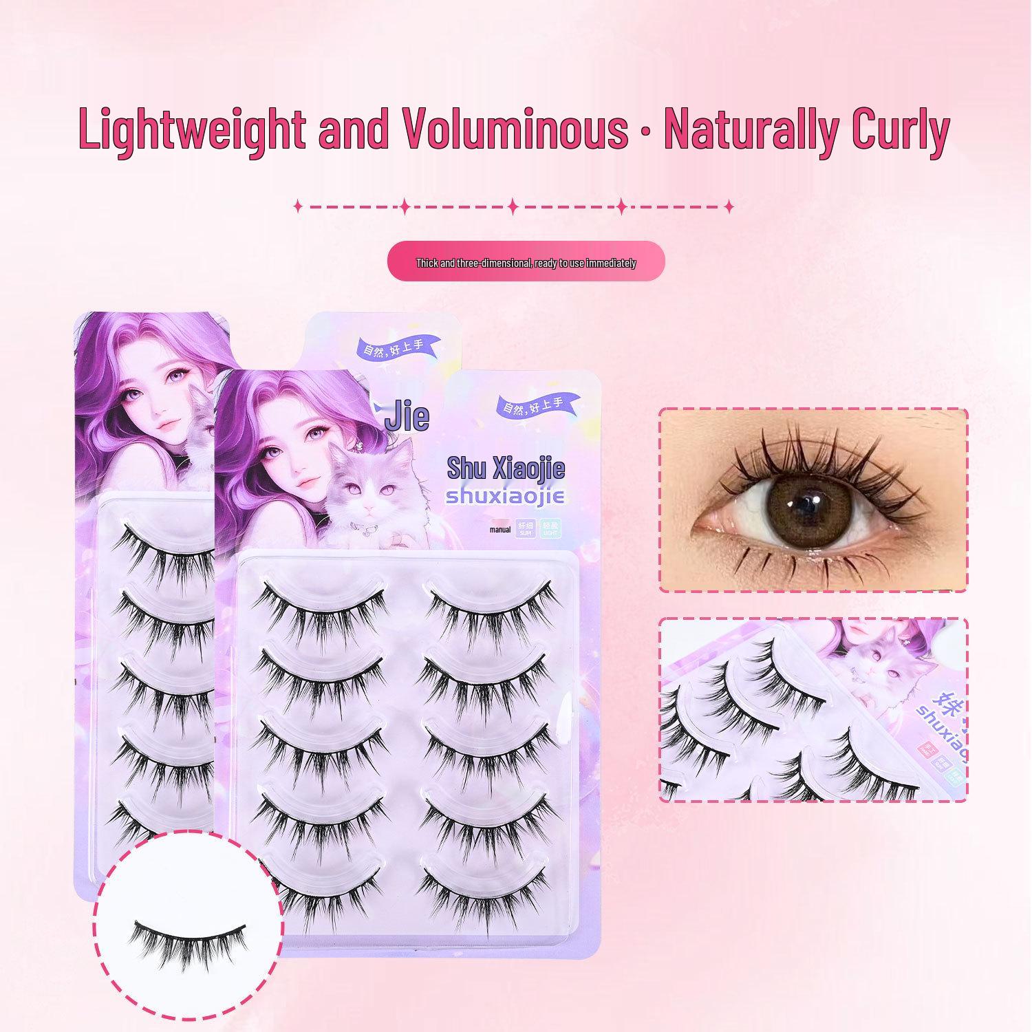 Manga Style Dense Curled One-Piece False Eyelashes - Natural Long Black Strip with Airy Feel /