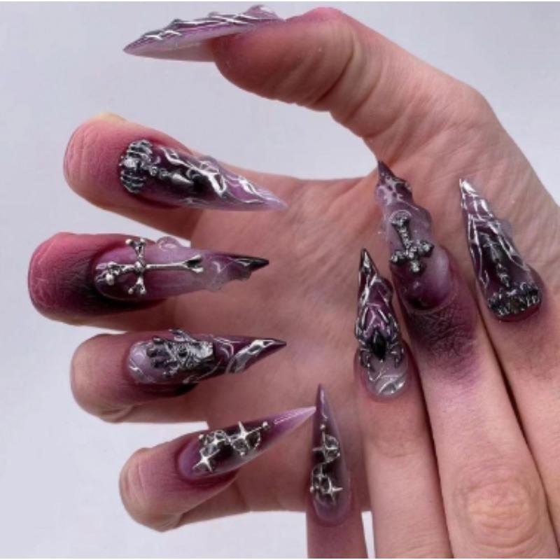 24Pcs Long Pointed Thorn Gradient Press On Nails High Quality Edgy False Nails Perfect Gift For Girls And Friends