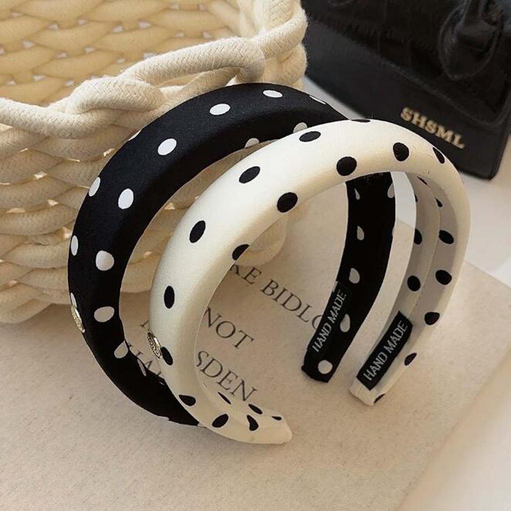 PROLY New Fashion Headband For Women Casual Black White Point Hairband Soft Spongy Headwear Autumn Hair Accessories For Adult