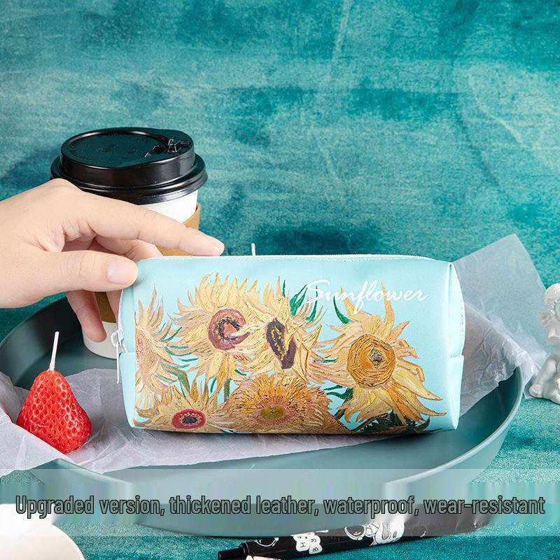 Sunflower Oil Painting Pencil Case - Large Capacity Stationery Box for Students