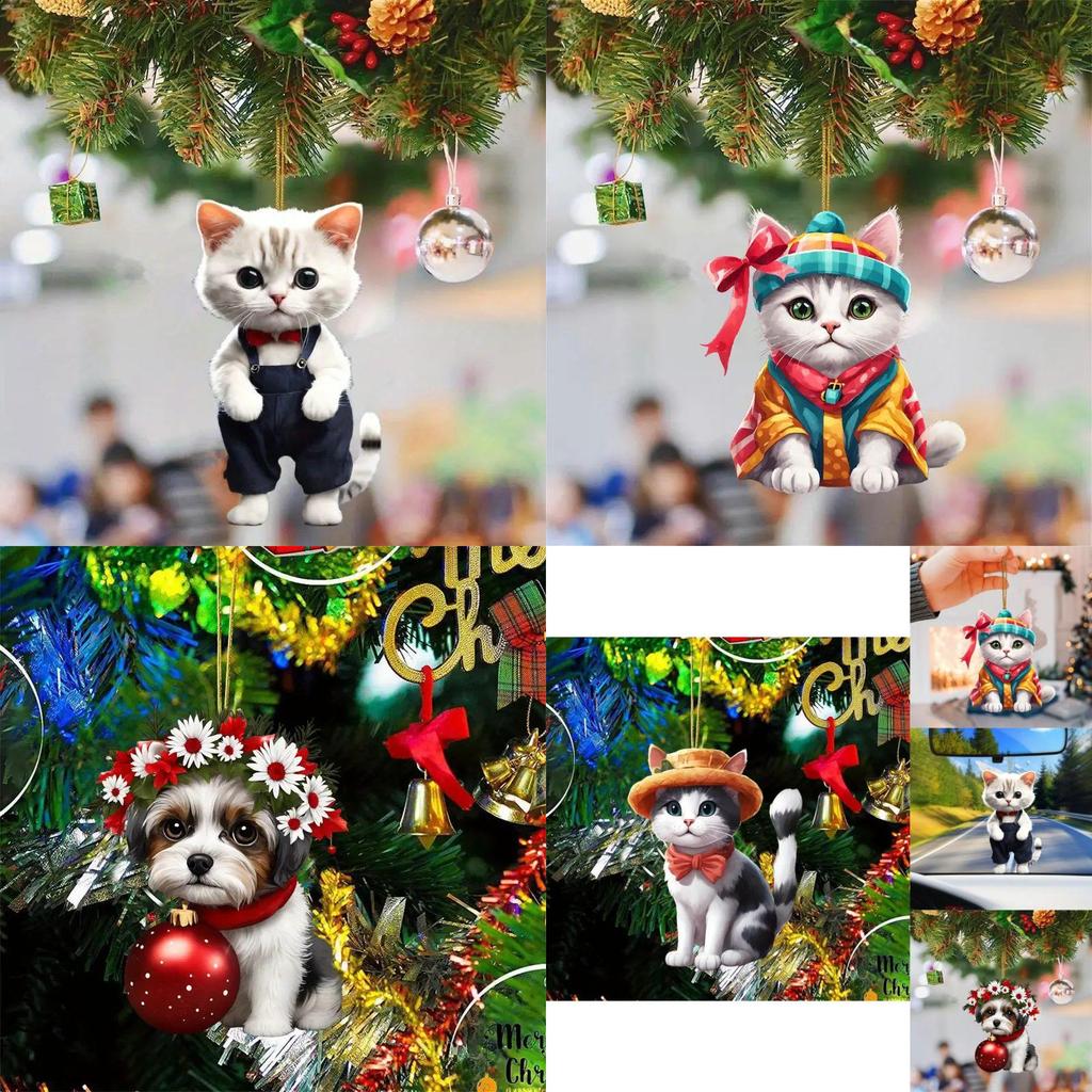 Creative Christmas Cat Car Charm Acrylic Cute Backpack Decoration For Auto Styling