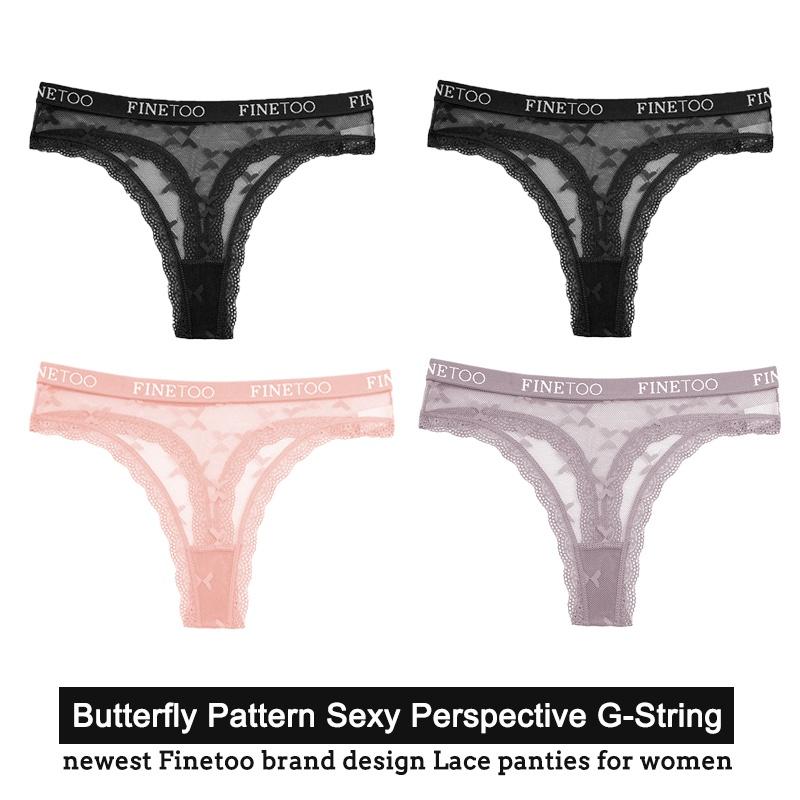 FINETOO 4 ცალი/კომპლექტი სექსუალური მაქმანებიანი ქალის ტრუსები G-String საცვლების ინტიმური თეთრეული ქალის ტრუსი პეპელა ყვავილოვანი ტრუსებისთვის