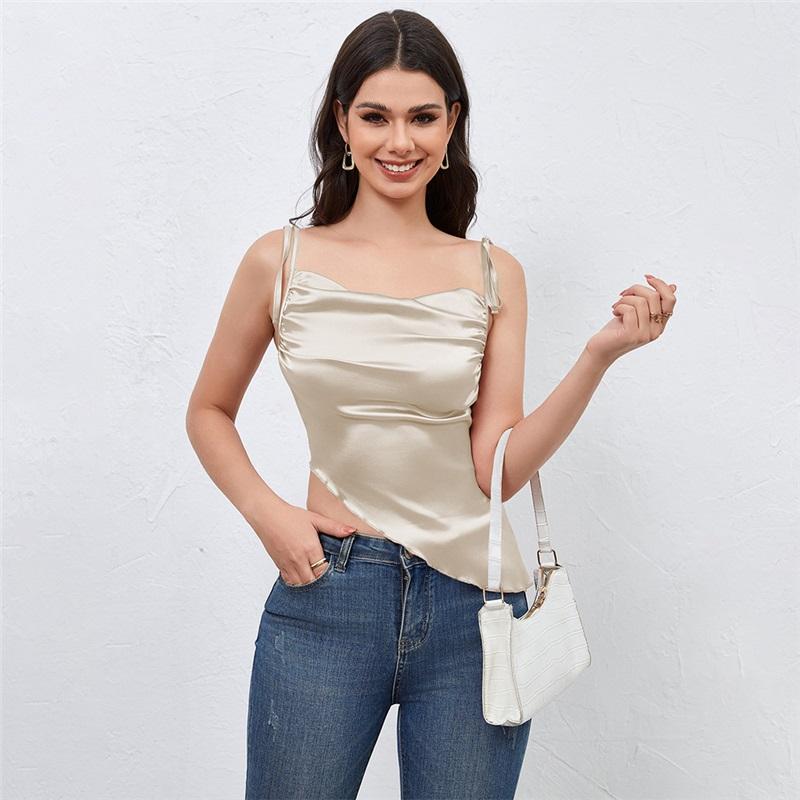 

Ins New 2026 Vinegar Satin Sour Tie Design Irregular Hem Slim Fit Spicy Girl Short Top XL срібний