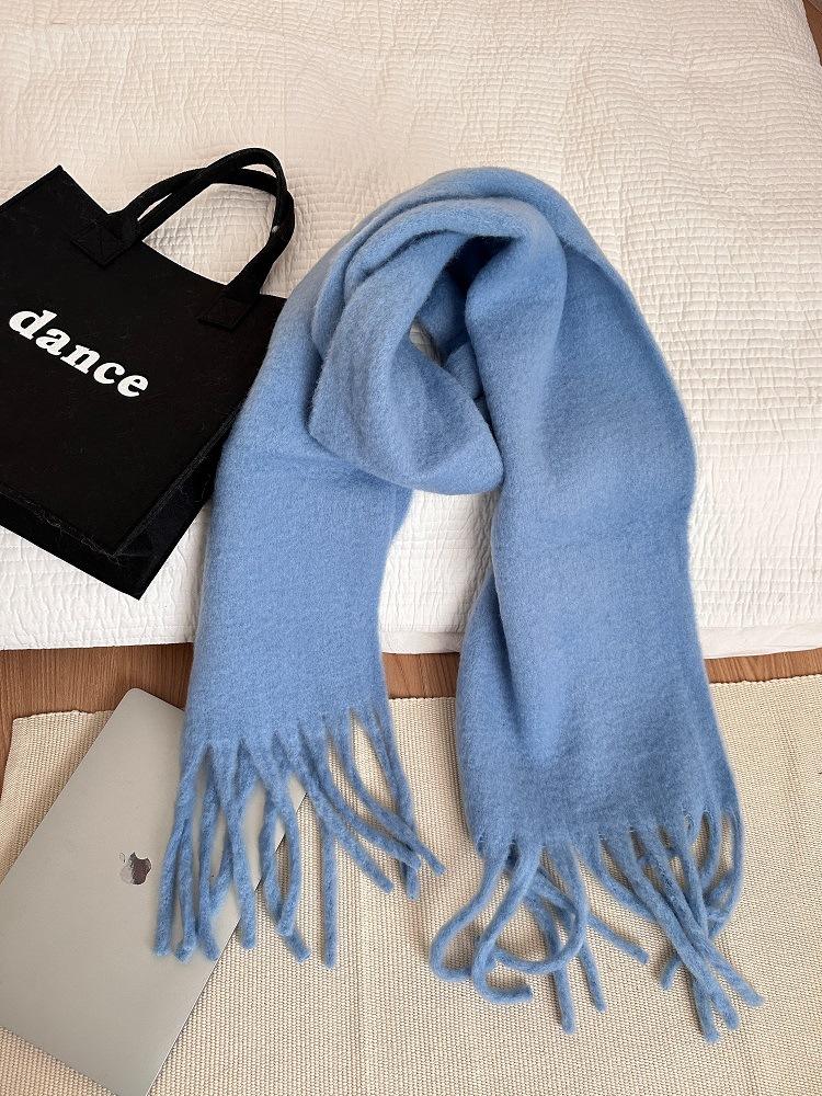 Winter Macaron Thickened Mohair Large Scarf Warm Face Cover Windproof Cold Resistant Plush Shawl Solid Color Scarf