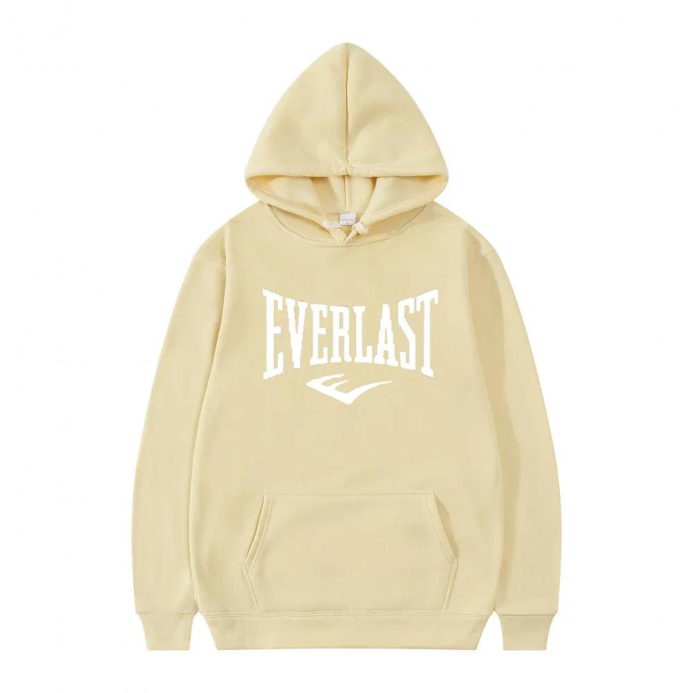 New men's casual, sporty and comfortable hooded sweatshirt with letter-printed EVERLAST jogging street casual pullover