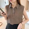 Women's Summer Sleeveless Chiffon Striped Vest Buttoned Lapel Commuter Bottom Shirt