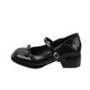 Nouvelles chaussures simples à talons hauts pour femmes jk été et automne talon épais bouche légère printemps 2025 nœud Mary Jane petites chaussures en cuir bout rond