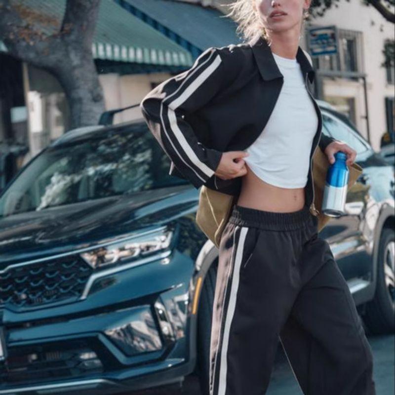 Spring New Women's Clothing Stripes Lapel Long Sleeves Outwear 1165332 High Waist Loose Casual Pants 1165232