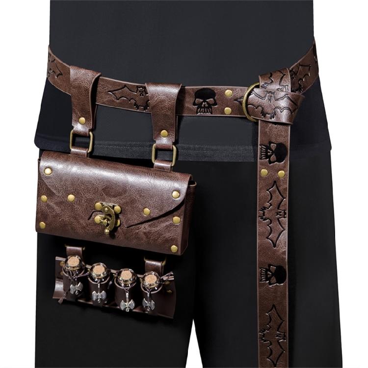 Vintage Renaissances Costume Accessories Set with Faux Leather Belt and Belt Bag Pouch with 4Pcs Cork Potion Vials