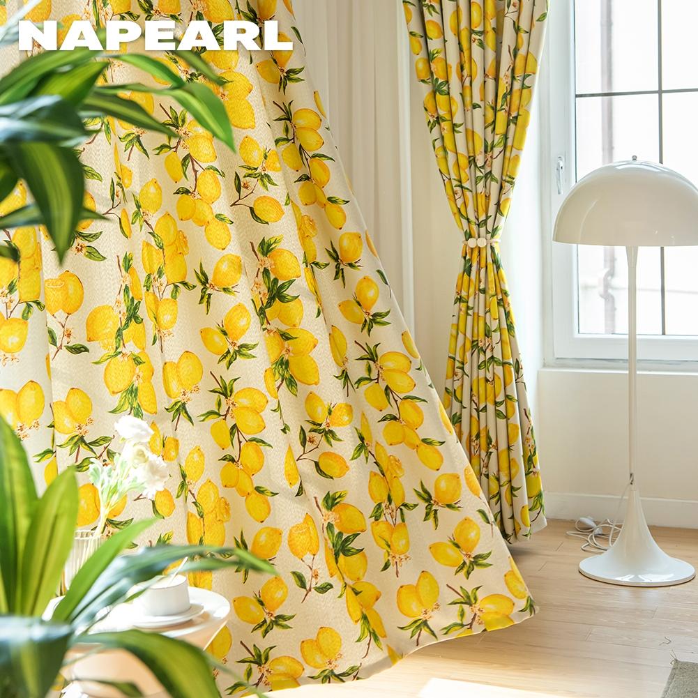 1 PZ NAPEARL 70-80% Tenda Oscurante Limone Modello Stampato Tenda per Bay Balcone Camera Da Letto Soggiorno Finestra Tende Decorazione Della Casa