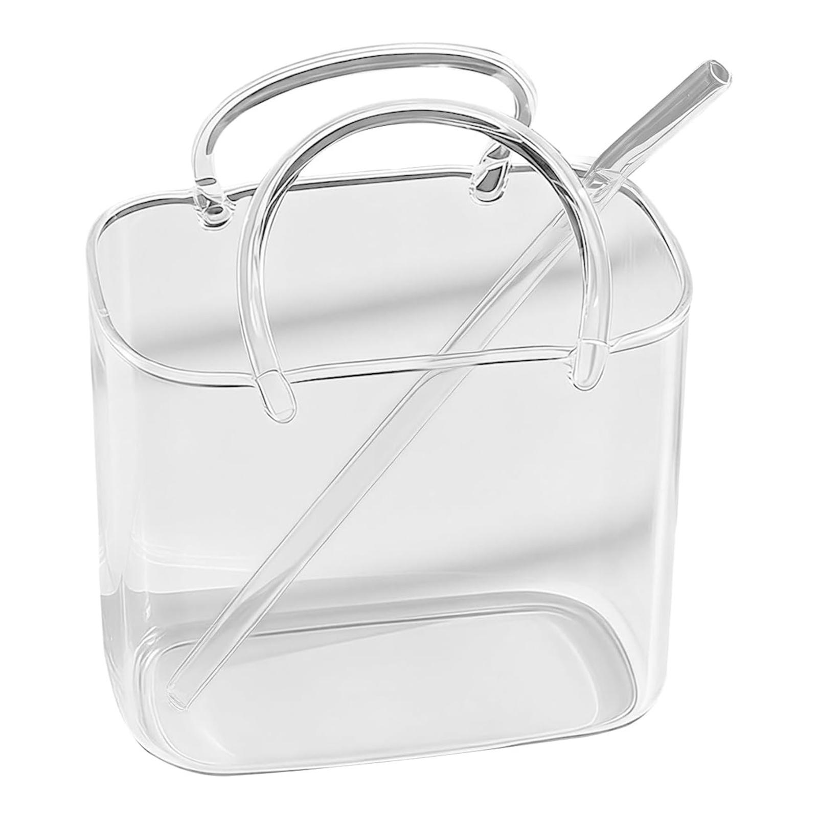 

750ML Glass Purse Bag Shape Wine Bottle Bucket with Straw &Handle Household Bar Ice Container Multifunctional 2 in 1 701-800ml