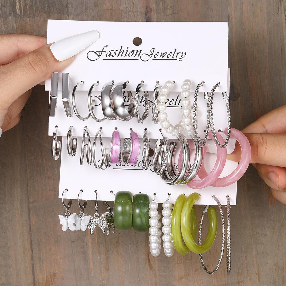 New Gold Color Earrings Set Boho Vintage Colorful Butterfly Acrylic Pearl Hoop Earrings for Women Fashion Jewelry Gifts 2026 New