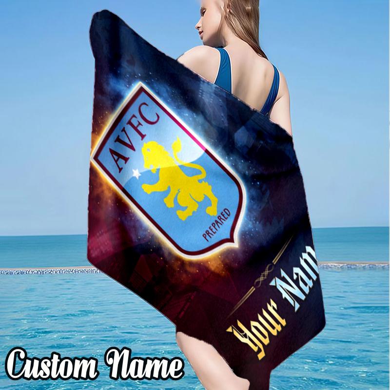 Custom Name AVFC Football Beach Towel - Soft, Ultra-Absorbent Microfiber, Lightweight, Perfect for Beach, Parties, Travel, Camping