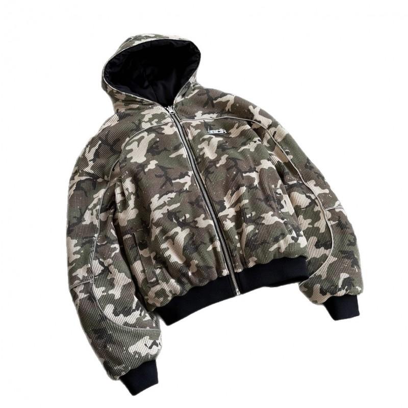 Unisex Bol Kamuflaj Kapüşonlu Sweatshirt 3D Baskılı Fermuarlı Sokak Giyim Sweatshirt Erkek Kadın