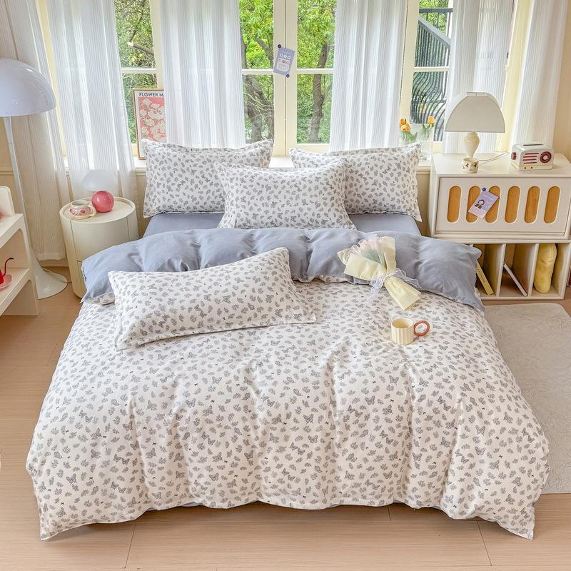 Pure Cotton Four-piece Set Thick Brushed Small Fresh Cotton Bed Sheet Quilt Cover Bed Sheet Dormitory Three-piece Set