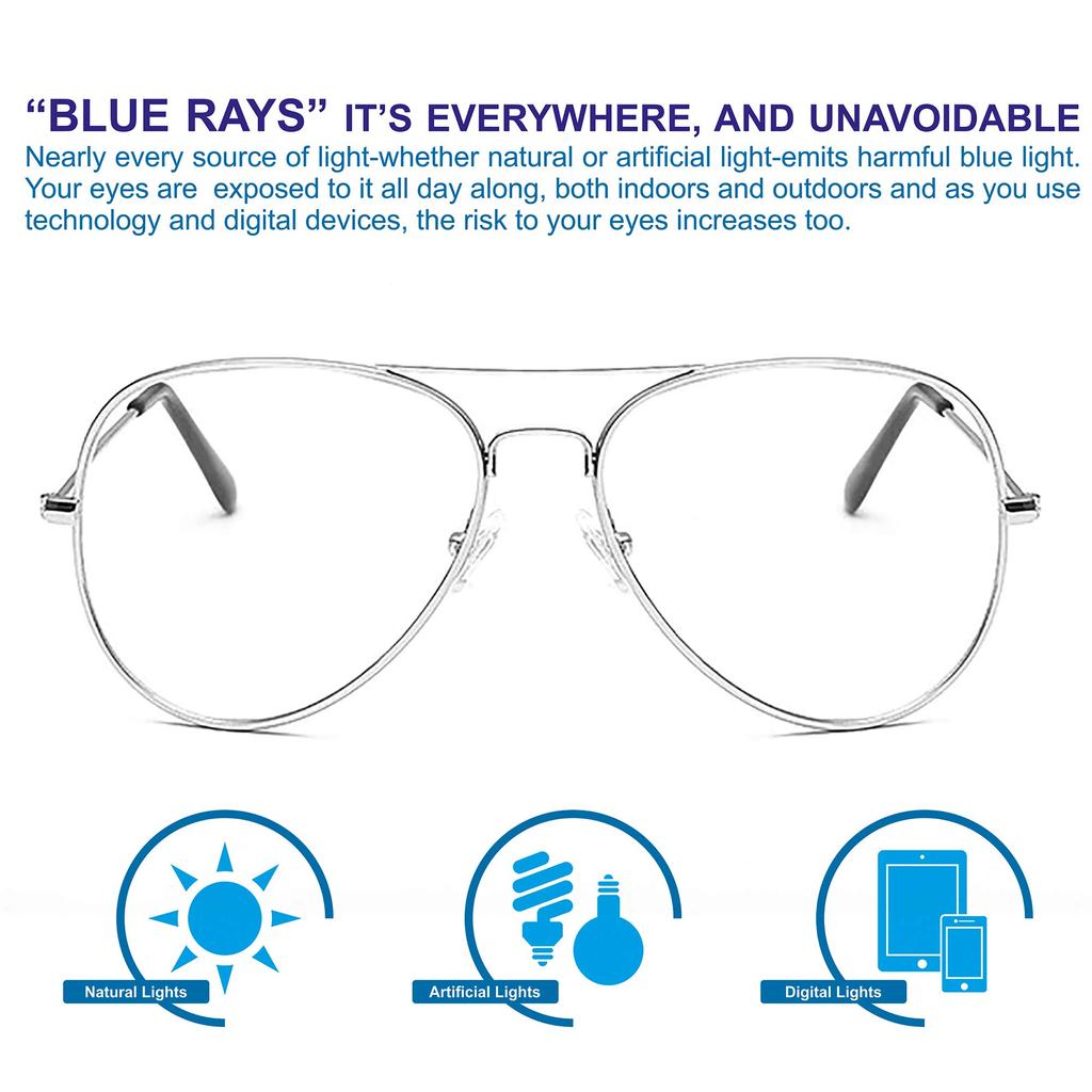 AUGEN By Visions India Unisex Aviator Full Spectacles With Blue Cut Lenses & Anti-Glare Coating Which Protects Eyes From Blue Light From Computer
