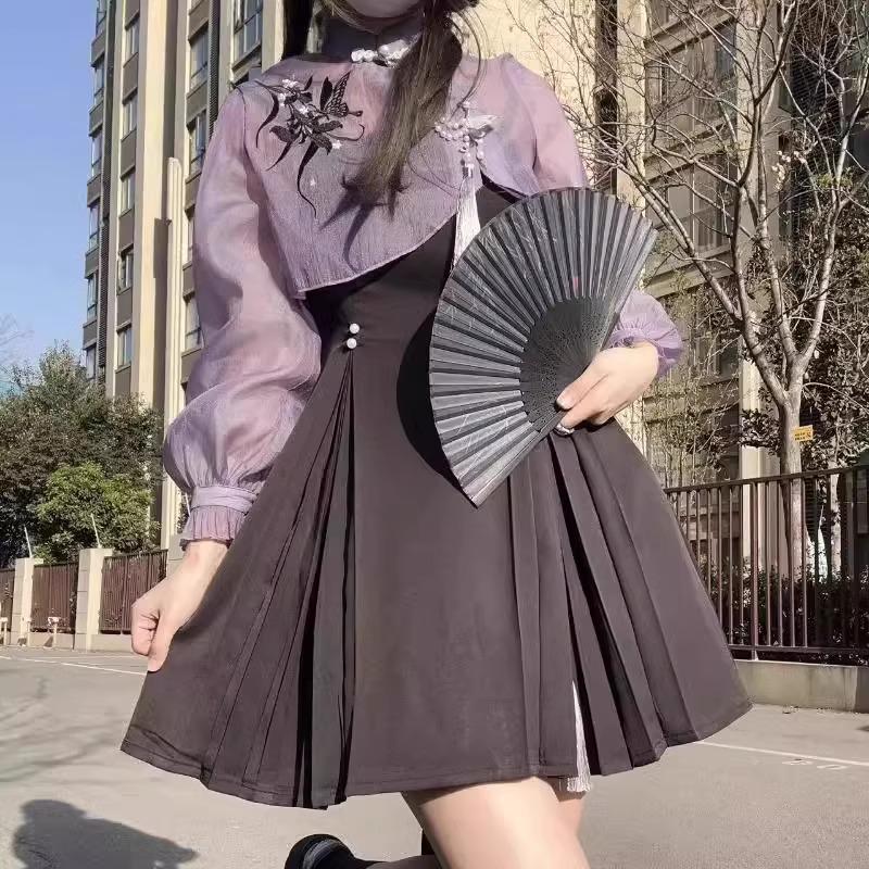 Ancient Chinese Style Black Bamboo Folding Fan for Women's Hanfu Dance Costume