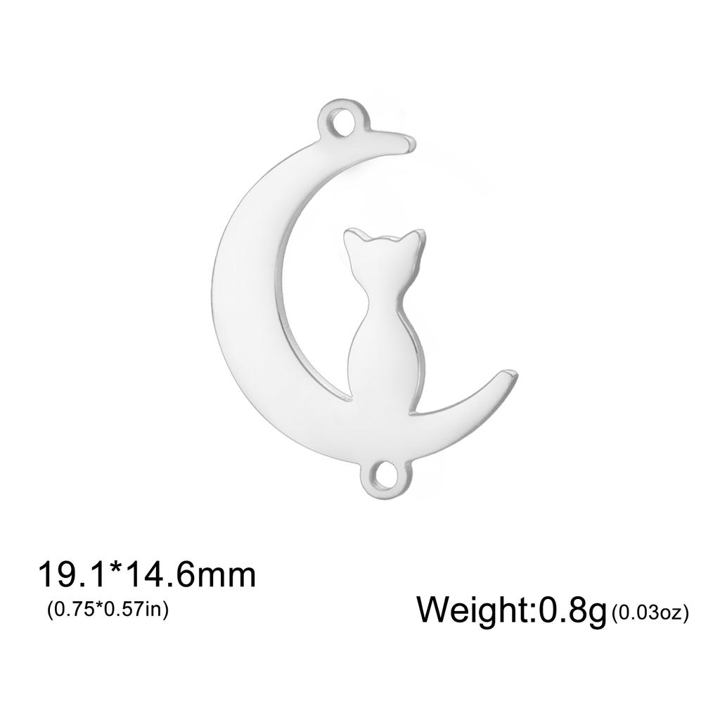 Teamer 3pcs/lot Cute Moon Cat DIY Pendant for Bracelets Gold Color Stainless Steel Kitten Animal Charms for Jewelry Making