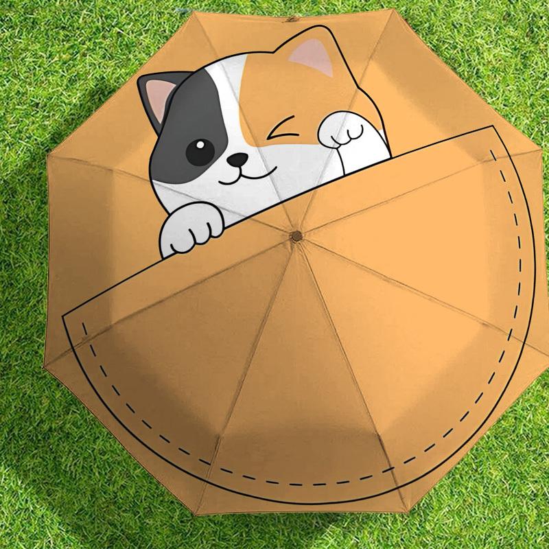 Pocketful of Joy: Cute Cat Pocket Print Umbrella Auto Open/Closed, Outdoor Protection, Lightweight & Durable Travel Accessory 106