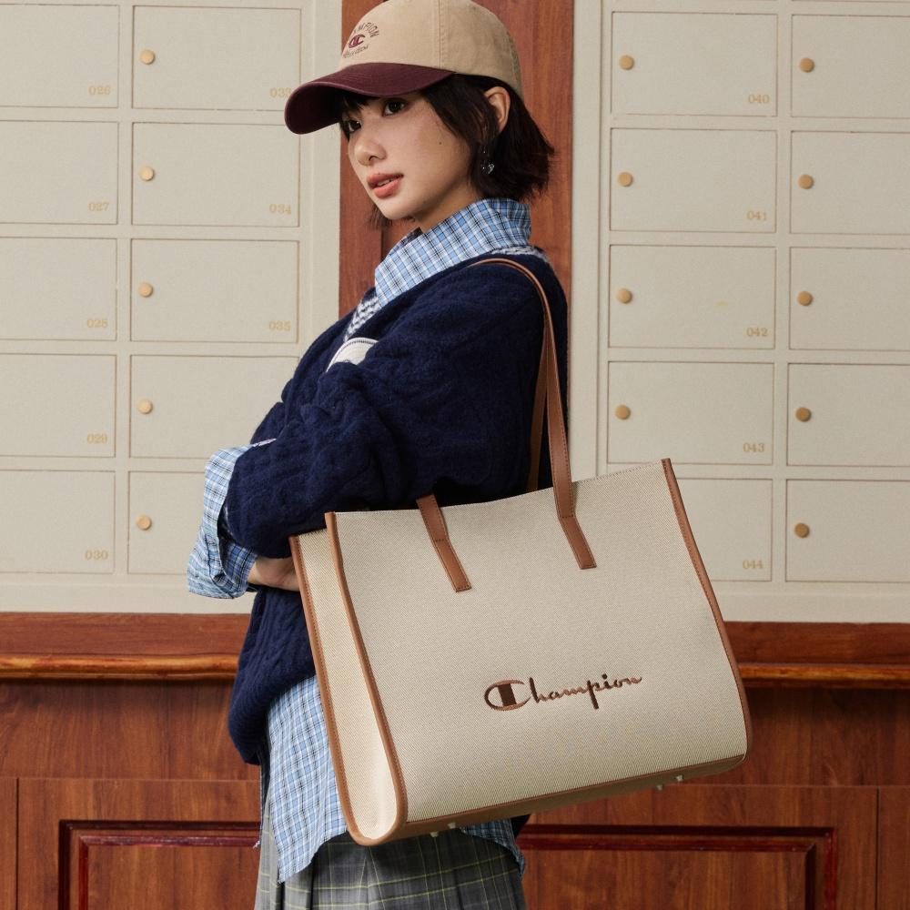 Champion Rectangle Tote Bag L Ss26 Fashion Versatile Trendy Daily Commuting Fabric Splicing Artificial Leather Shoulder Bag Regular U6AACPU83