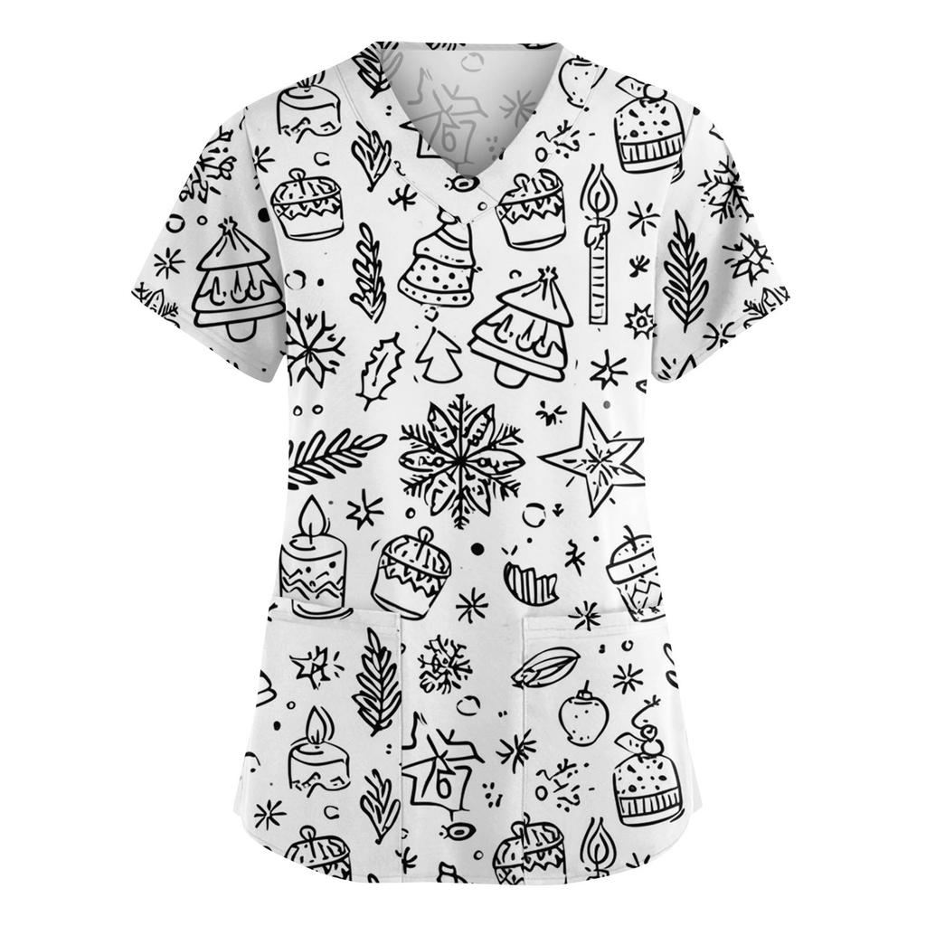 Γυναικεία Μόδα Ολόσωμη Φόρμα V-Λαιμόκοψη Κοντομάνικη Με Τσέπες Μπλούζες με Μοτίβο Ρούχα