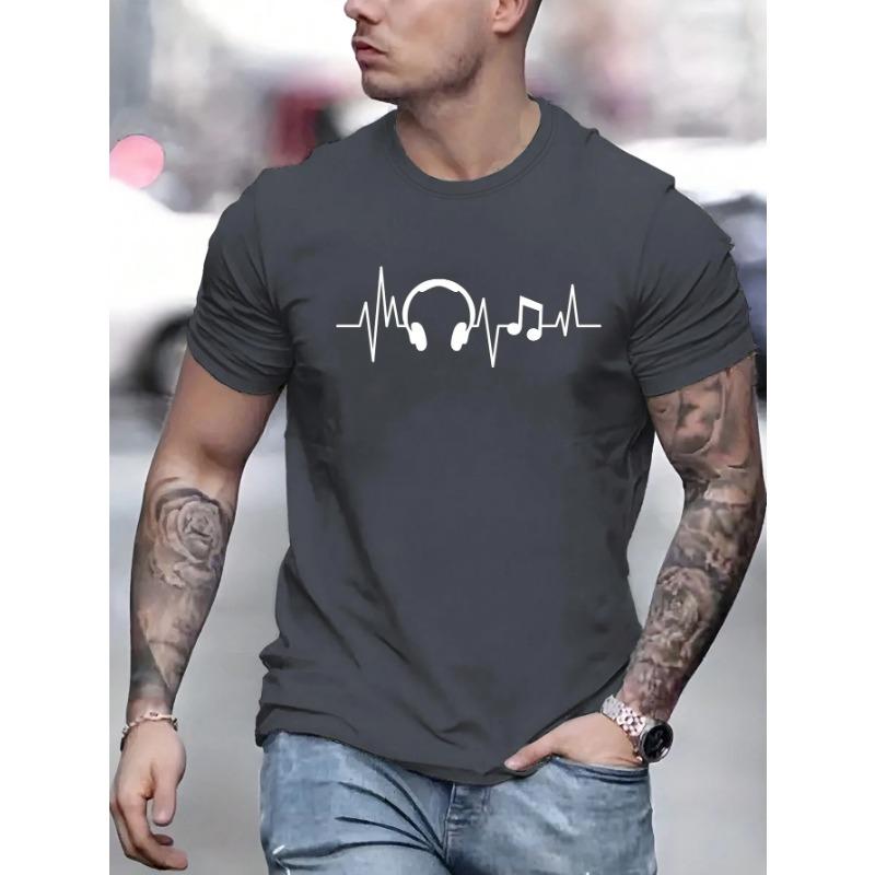 Men's Summer Earbuds Printed Round Neck Short Sleeve Casual Cotton T-shirt New Fashion Daily Loose Size Couple Street T-shirt