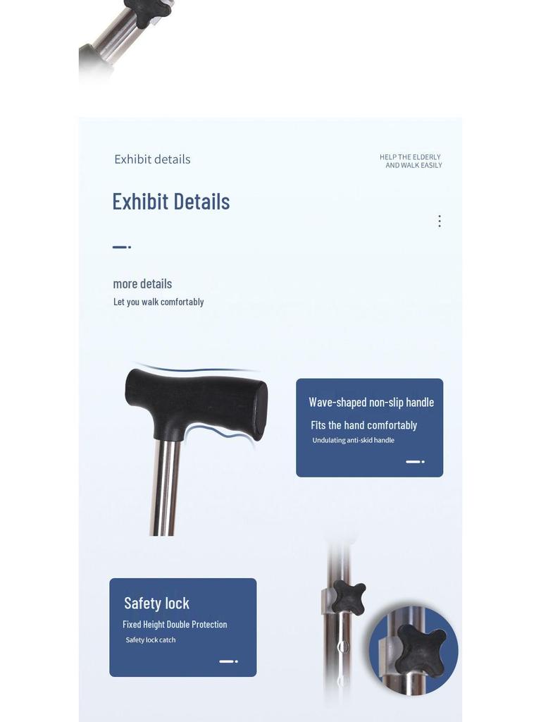 Lightweight Anti-slip Telescopic Walking Cane for Elderly with Single and Three-legged Support