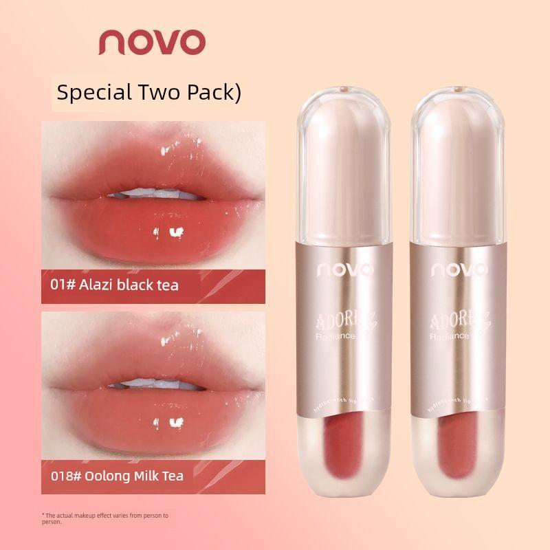 Novo Plain Light Makeup White Lip Lacquer Naked Women Color Series Water Light Mirror Lipstick Glass Lip Gloss Does Not Fade No Stain on Cup