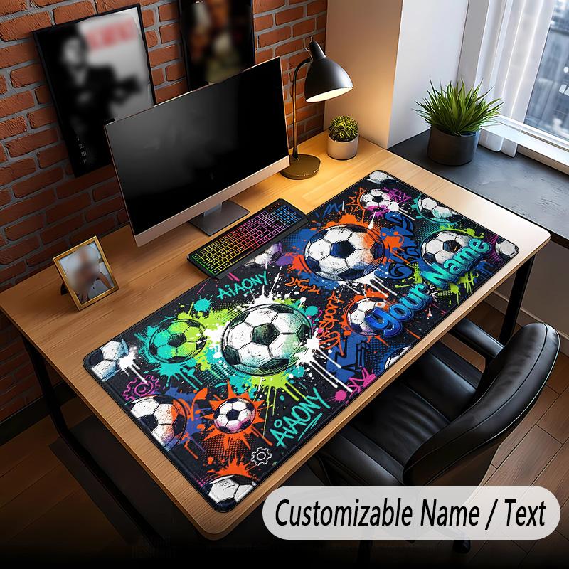 Soccer Theme Custom Mouse Pad Personalized With Name Text Customized Desk Mat For Office Home Decor
