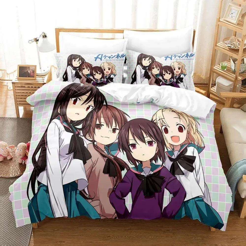 Anime A Channel Bedding Set Single Twin Full Queen King Size Bed Set Adult Kid Bedroom Duvetcover Sets Print Anime Bed Sheet Set