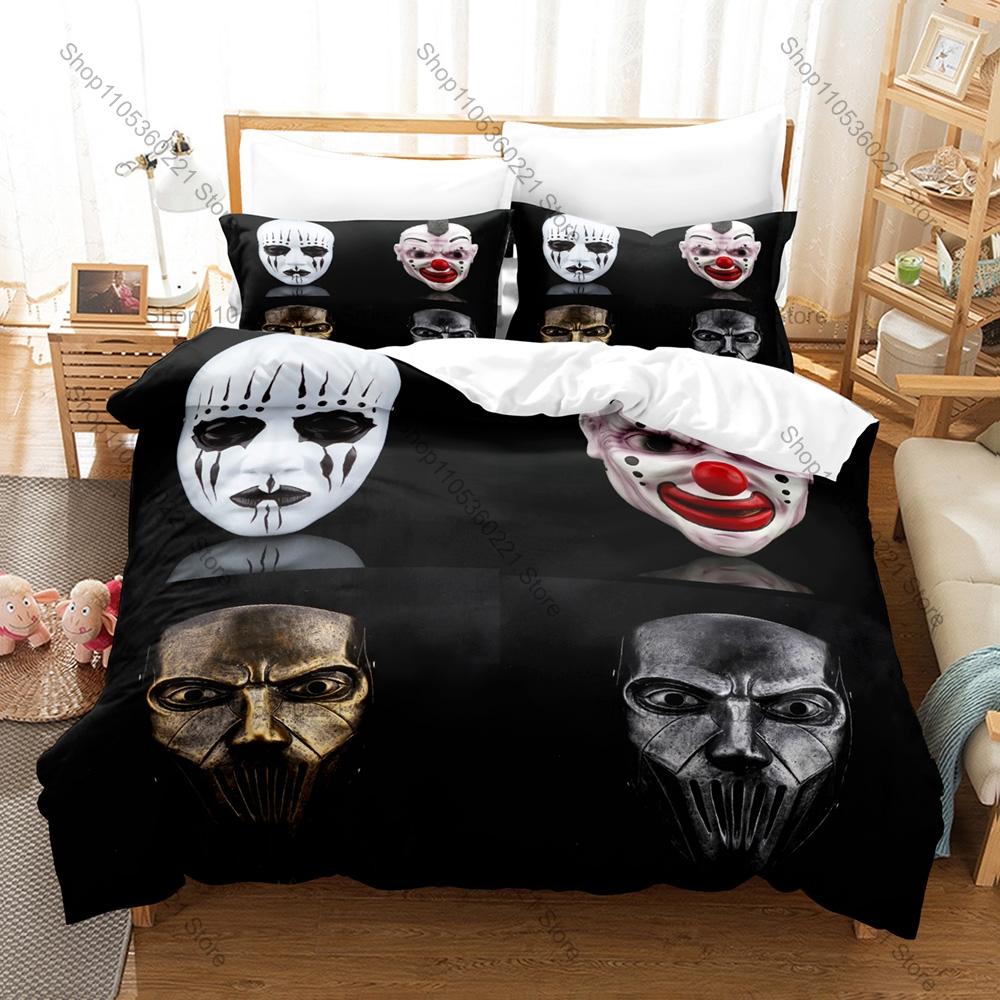 Slipknot 3PCS Bedding Set, Duvet Cover + 2 Pillowcases, Nu Metal Band Print Soft Microfiber for Rock Music Fans Decor