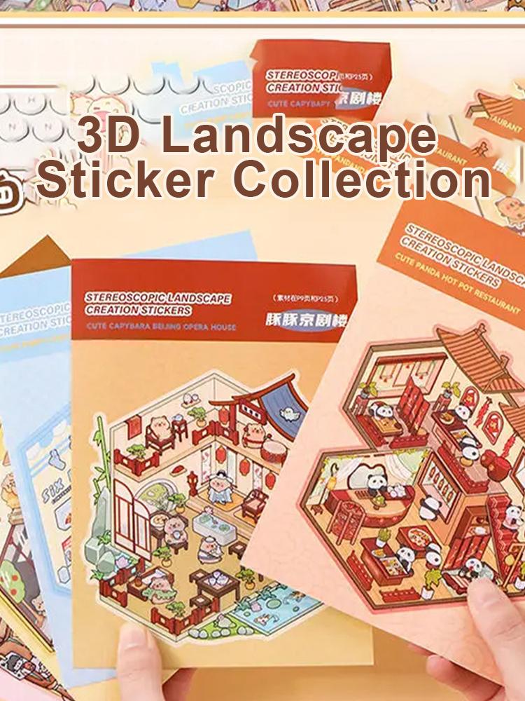 20Pcs 20in1 3D Landscape Sticker Collection Book Album Cartoon Scene DIY Toy Game Festival Birthday Gift for Kid Girl Child